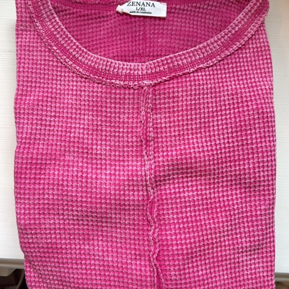 Zenana Waffle Knit Long Sleeve Top in Hot Pink - Picture 3 of 3